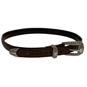 Genuine Leather Silver Buckle Western Brown Belt - 30”L - NWOT